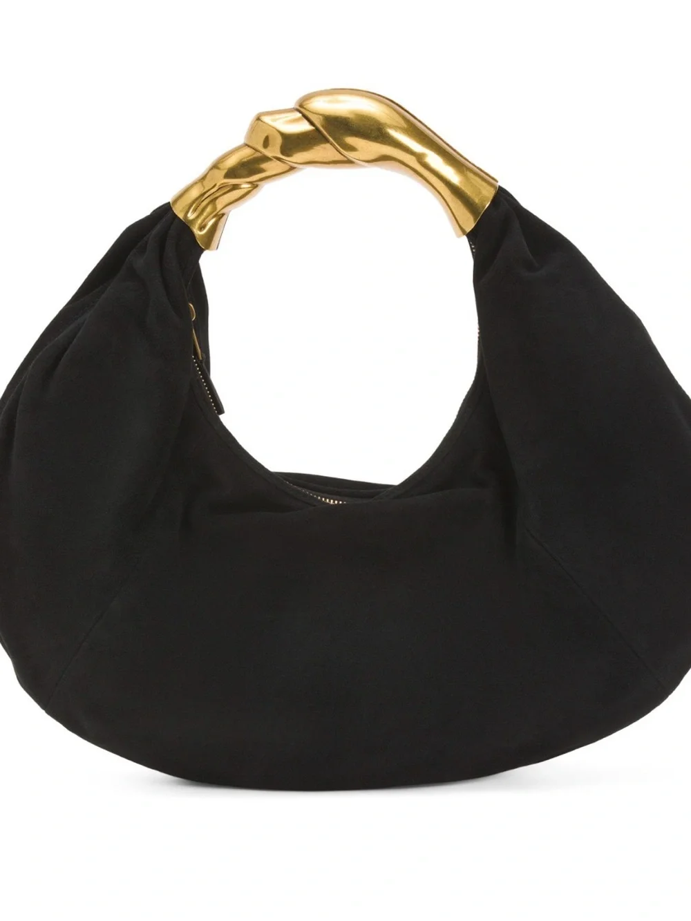 Black Suede Hobo Bag with Gold Twist Handle